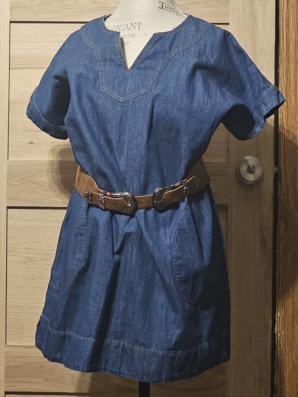 Denim Tunic Dress with Brown Western Belt